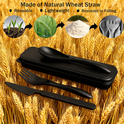 1 Set Wheat Straw Reusable Travel Utensils with Case, Portable Cutlery Set, BPA-Free Eco-Friendly Knife Spoon Fork, for Office, Dorm & On-the-Go(Purple)