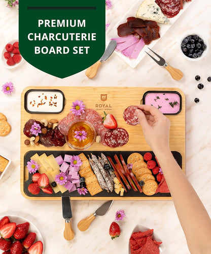 ROYAL CRAFT WOOD Extra Large Cheese Board - Bamboo Cheese Board and Knife Set - Charcuterie Board Set, Charcuterie Platter & Serving Tray