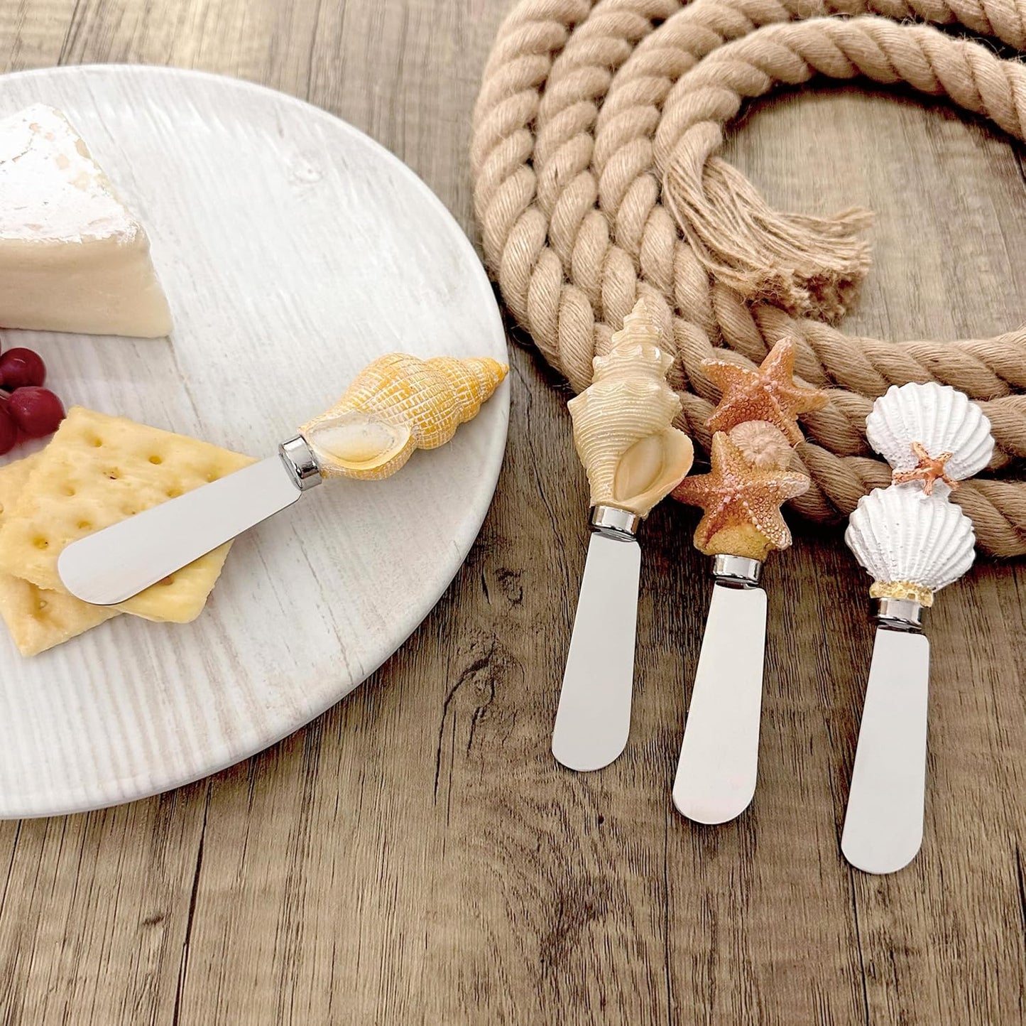 UP UPware Black Lighthouse Cheese Spreaders, Hand-Painted Resin Handles with Stainless Steel Blades for Spreading Cream Cheese, Butter, Jam, or Sandwich, Set of 4