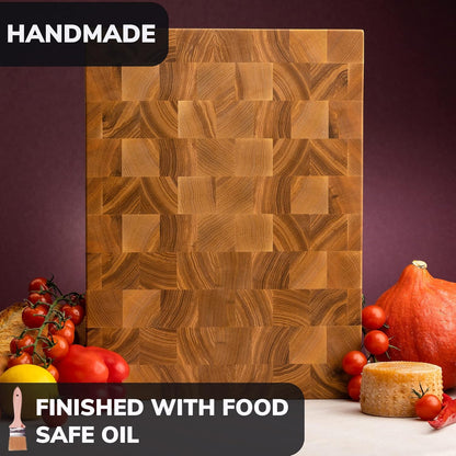 Butcher Block Cutting Board - 16x12 Inches Block Ash-tree Cutting End Grain Cutting Board - Meat Cutting Chopping Board - Thick Large Cutting Board for Kitchen - Heavy Duty Cutting Board