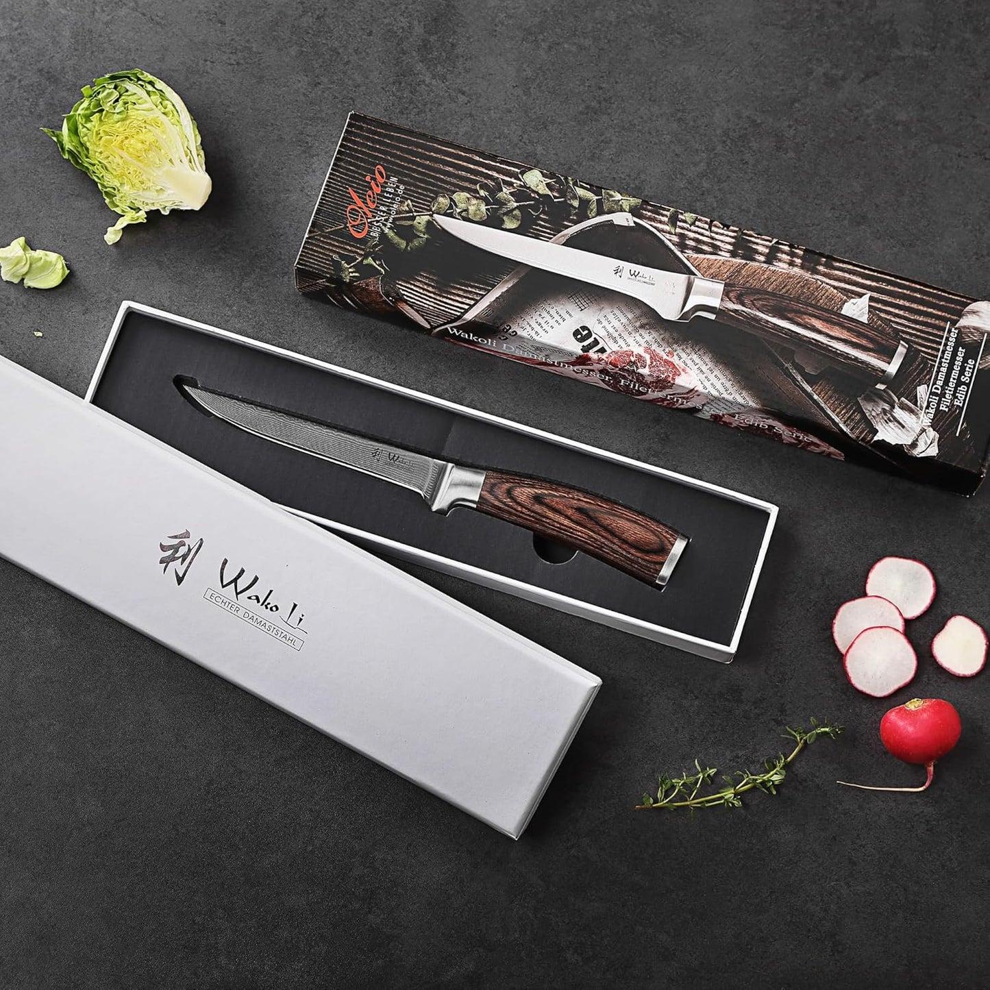 Wakoli EDIB Damascus Meat Knife – 7-Inch Japanese-Style Kitchen Knife for Meat, BBQ, and Roasts, 67-Layer Damascus Steel Blade with VG10 Core, Ergonomic Pakkawood Handle – Carving Knife in Gift Box