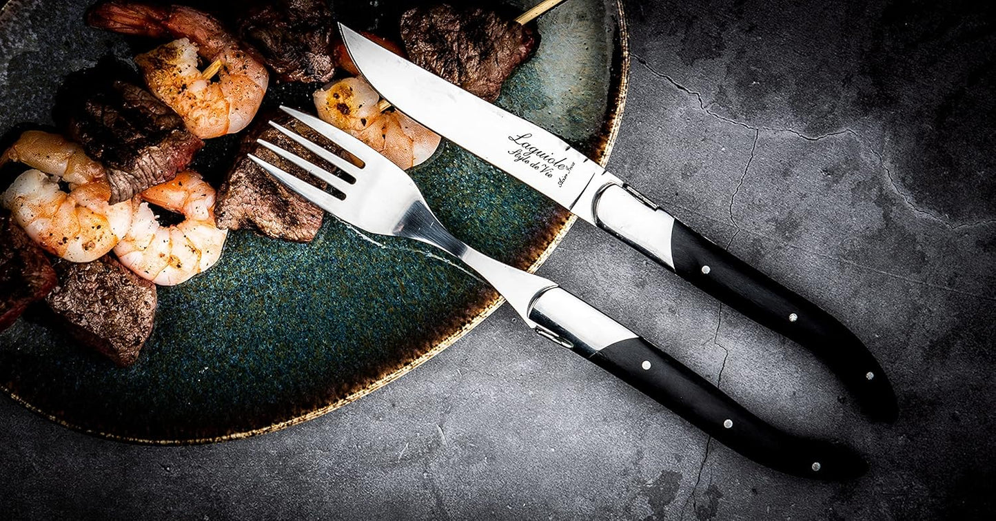Laguiole Style De Vie Steak Knives Luxury Line, Set of 6, Wenge Wood, Black