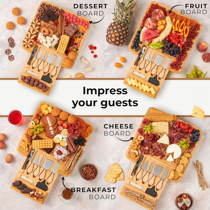 Bamboo Charcuterie Boards Gift Set - Meat and Cheese Tray with Utensils, Fruit Tray, and 2 Sauce Bowls Included - Bamboo Cheese Platter - House Warming Gifts New Home Couples & Family, Wedding Gifts