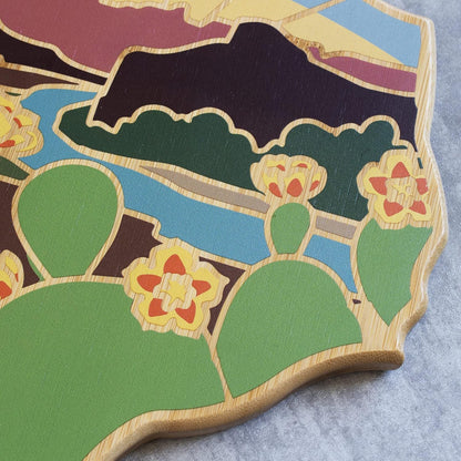 Totally Bamboo North Carolina State Shaped Cutting Board and Charcuterie Serving Platter with Artwork by Summer Stokes, Includes Hang Tie for Wall Display 18" x 8" x 5/8" - Colors B