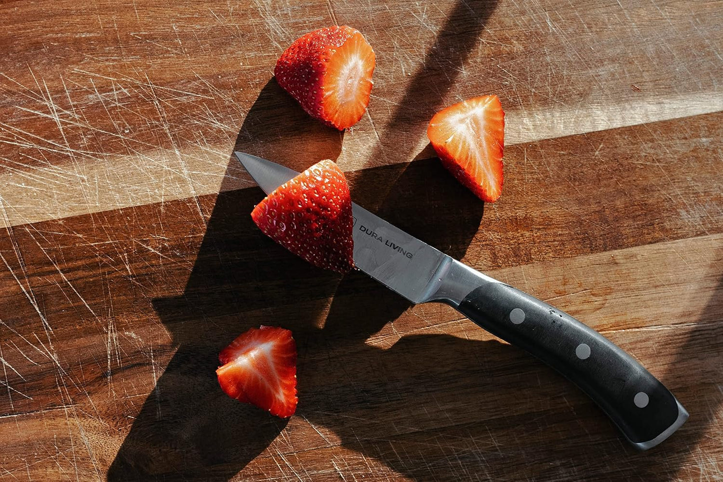 DURA LIVING 2-Piece Kitchen Knife Set – Ultra Sharp Precision German Stainless Steel Blades, 5” Utility & 3.5” Paring Knife with Ergonomic Handles, Multipurpose for Slicing & Peeling, Black Handle