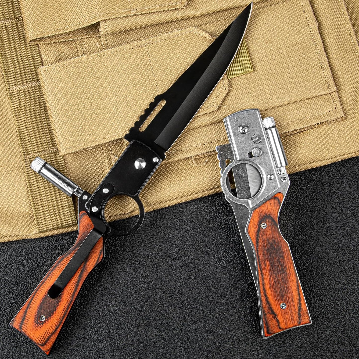 2 Pcs Pocket Knife Ak47 Folding Knife Stainless Steel Blade Lightweight Wooden Handle, Gifts for Men