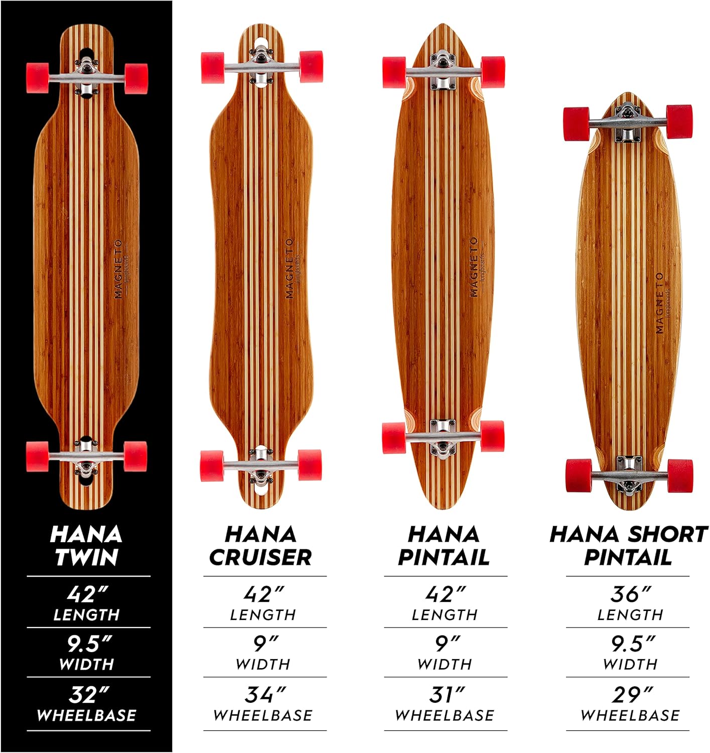 Magneto Longboards Bamboo Longboards for Cruising, Carving, Free-Style, Downhill and Dancing (Bamboo Drop & Fiberglass Through Longboard)