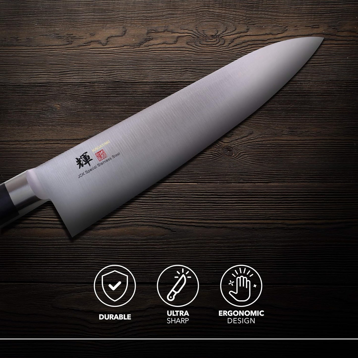 Kagayaki Japanese Chef’s Knife, KG-13 Professional Western Deba Knife, VG-1 High Carbon Japanese Stainless Steel Pro Kitchen Knife with Ergonomic Pakka Wood Handle, 8.2 inch