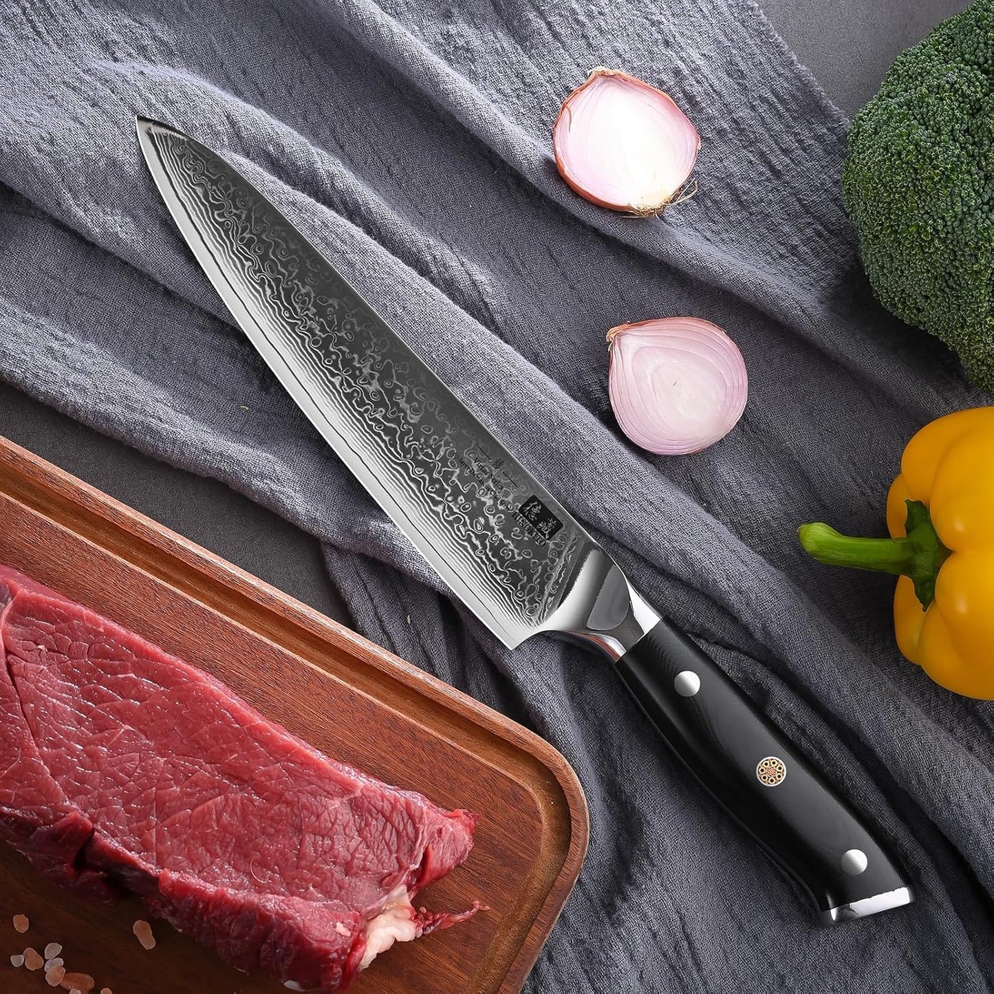 Chef Knife 8 Inch, Japanese Damascus Kitchen Knife Stainless Steel Cladding, Professional Ultra-Sharp Home Utility Knife with G10 Handle Gift Box (Chef Knife)