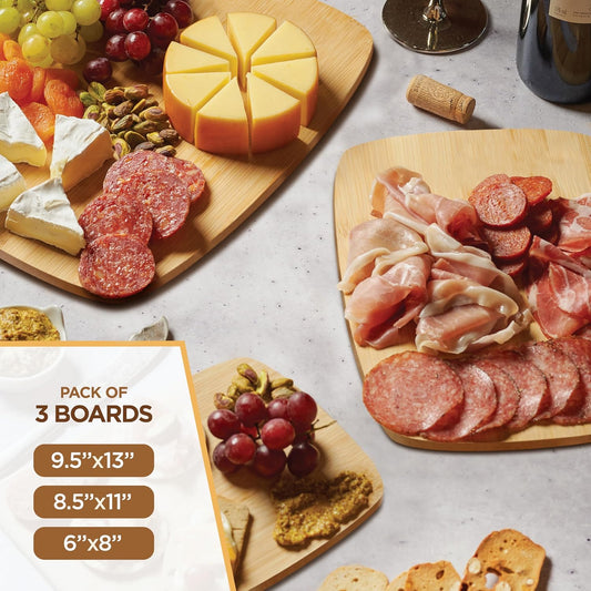 Bamboo Cutting Boards for Kitchen - Set of 3 Wood Cutting Boards with Handle, Large Medium Small Chopping Boards for Meat Vegetables Fruit Cheese Bread, Knife Friendly Serving Tray, Natural by Bambüsi