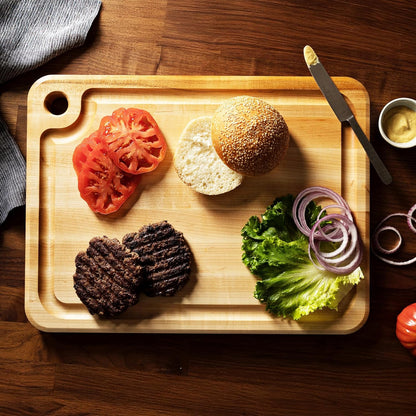 John Boos Prestige Series Rectangular Wooden Maple Cutting Board 18”x12” – 1.25” Thick, 8-lb Reversible Butcher Block with Juice Groove, Edge-Grain & Finger Grip Hole – Made in the USA