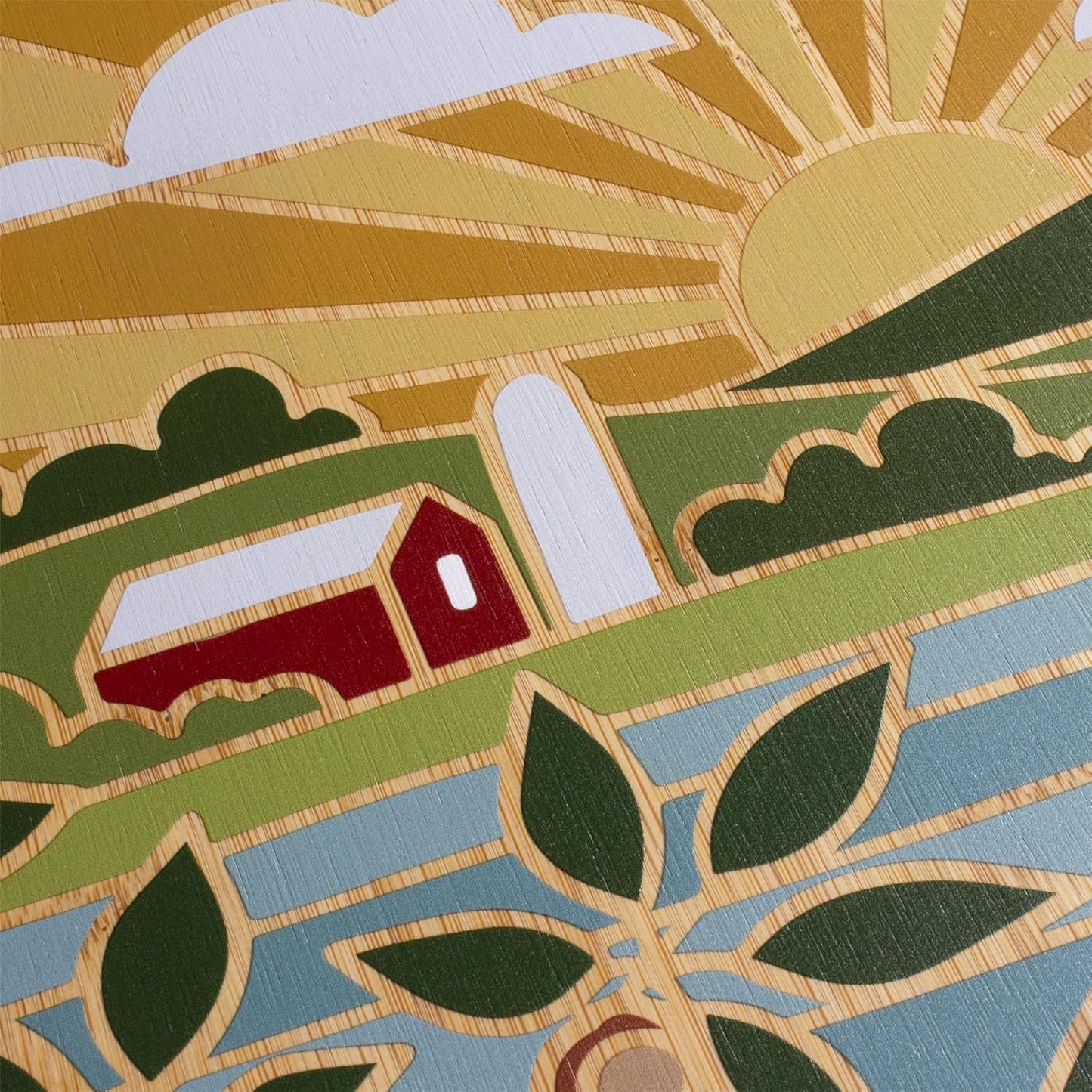 Totally Bamboo North Carolina State Shaped Cutting Board and Charcuterie Serving Platter with Artwork by Summer Stokes, Includes Hang Tie for Wall Display 18" x 8" x 5/8" - Colors B