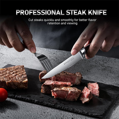 Emojoy Steak Knives, Steak Knife Set of 8, Highly Resistant and Durable German Stainless Steel Serrated Steak Knives with Gift Box