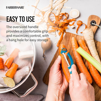 Farberware Pro2 Vegetable Peeler, Euro Peeler with Razor-Sharp Stainless Steel Blade, Swivel Peeler for Potatoes, Fruits, and Vegetables, Built-In Bud Remover, Dishwasher Safe