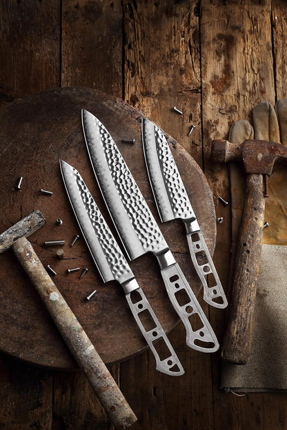 KATSURA Woodworking Project Kit – Japanese Premium AUS 10, Hammered 3-Layer Forged Steel – Classic Style Handle – NO LOGO (6.5-in with 35mm wide blade Petty Utility Chef Knife Blank)
