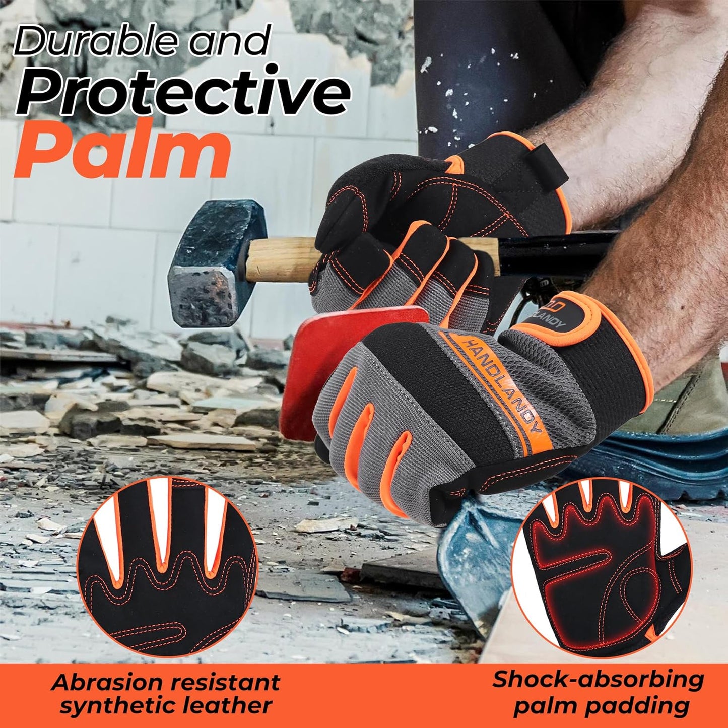 HANDLANDY Work Gloves for Men & Women, Utility Mechanic Working Gloves Touch Screen, Flexible Gardening Gloves for Yard