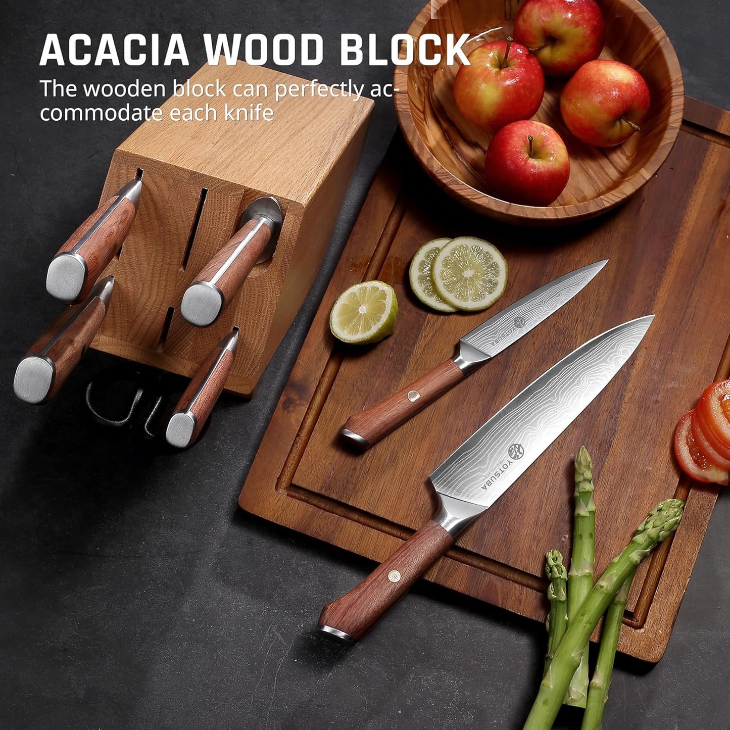 YOTSUBA Carving Knife and Fork Set, Meat Cutting Knife, Razor-Sharp German Stainless Steel Knives Fork Set with Ergonomic Wood Handle, Slicing Knives for Meats, BBQ & Vegetables