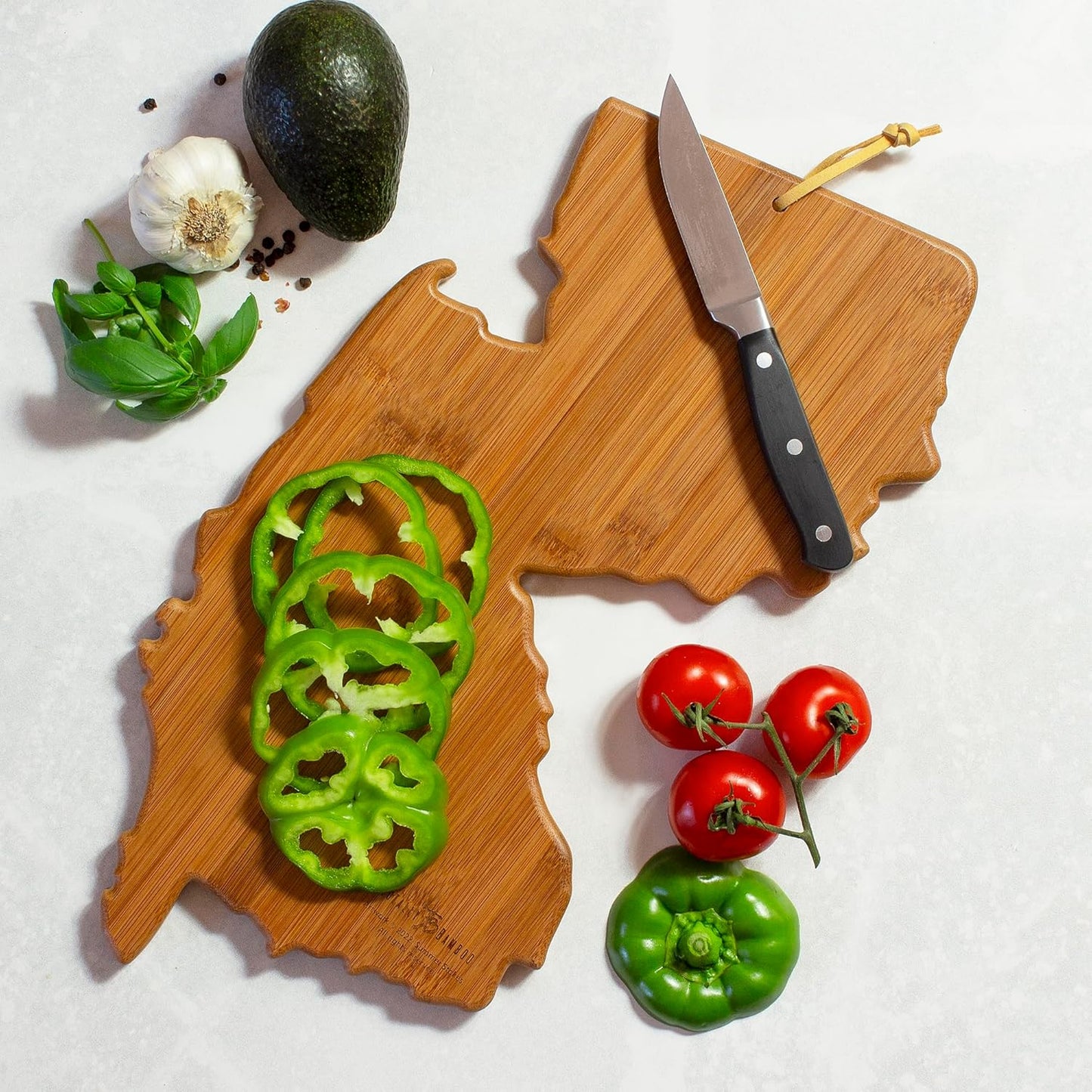 Totally Bamboo North Carolina State Shaped Cutting Board and Charcuterie Serving Platter with Artwork by Summer Stokes, Includes Hang Tie for Wall Display 18" x 8" x 5/8" - Colors A