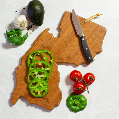 Totally Bamboo North Carolina State Shaped Cutting Board and Charcuterie Serving Platter with Artwork by Summer Stokes, Includes Hang Tie for Wall Display 18" x 8" x 5/8" - Colors A