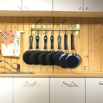 Dseap Kitchen Utensil Holder Hanger, Pot and Pan Rack Wall Mounted, Kitchen Rail with 8 Hooks for Hanging Cooking Utensils, Mugs, Spoons, Wall Mounted, Silver