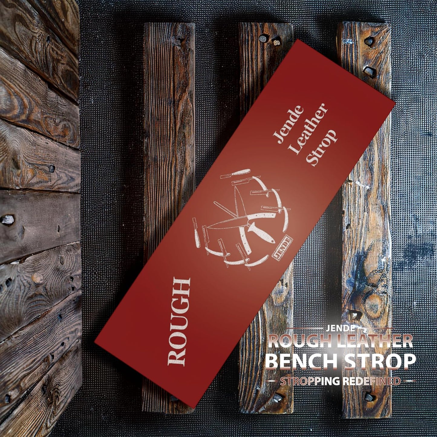 Jende 210x70mm Rough Cow Leather Knife Strop-Mounted to 3/4" Acrylic Base-For Razor and Knife Stropping