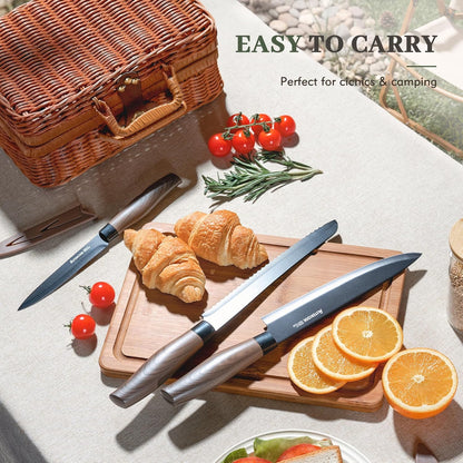 Astercook Knife Set, 13-Piece Kitchen Knives Set with 6 Blade Guards, Black Anti-Rust & Non-Stick Coating, Dishwasher Safe Stainless Steel Knives, Ergonomic Handle, Perfect for Holiday Gifts