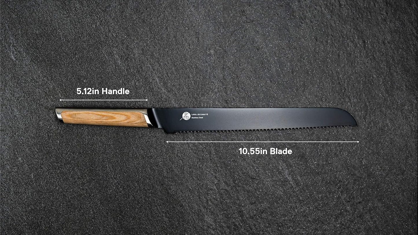 Everdure German Steel Professional Bread Knife, 10.55 Inch Serrated Edge Blade, Titanium Coated Blade with Pakka Wood Handle, Perfect Kitchen Knife for Slicing Bread Loaves, Bagels, Cake, and More