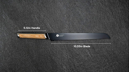 Everdure German Steel Professional Bread Knife, 10.55 Inch Serrated Edge Blade, Titanium Coated Blade with Pakka Wood Handle, Perfect Kitchen Knife for Slicing Bread Loaves, Bagels, Cake, and More