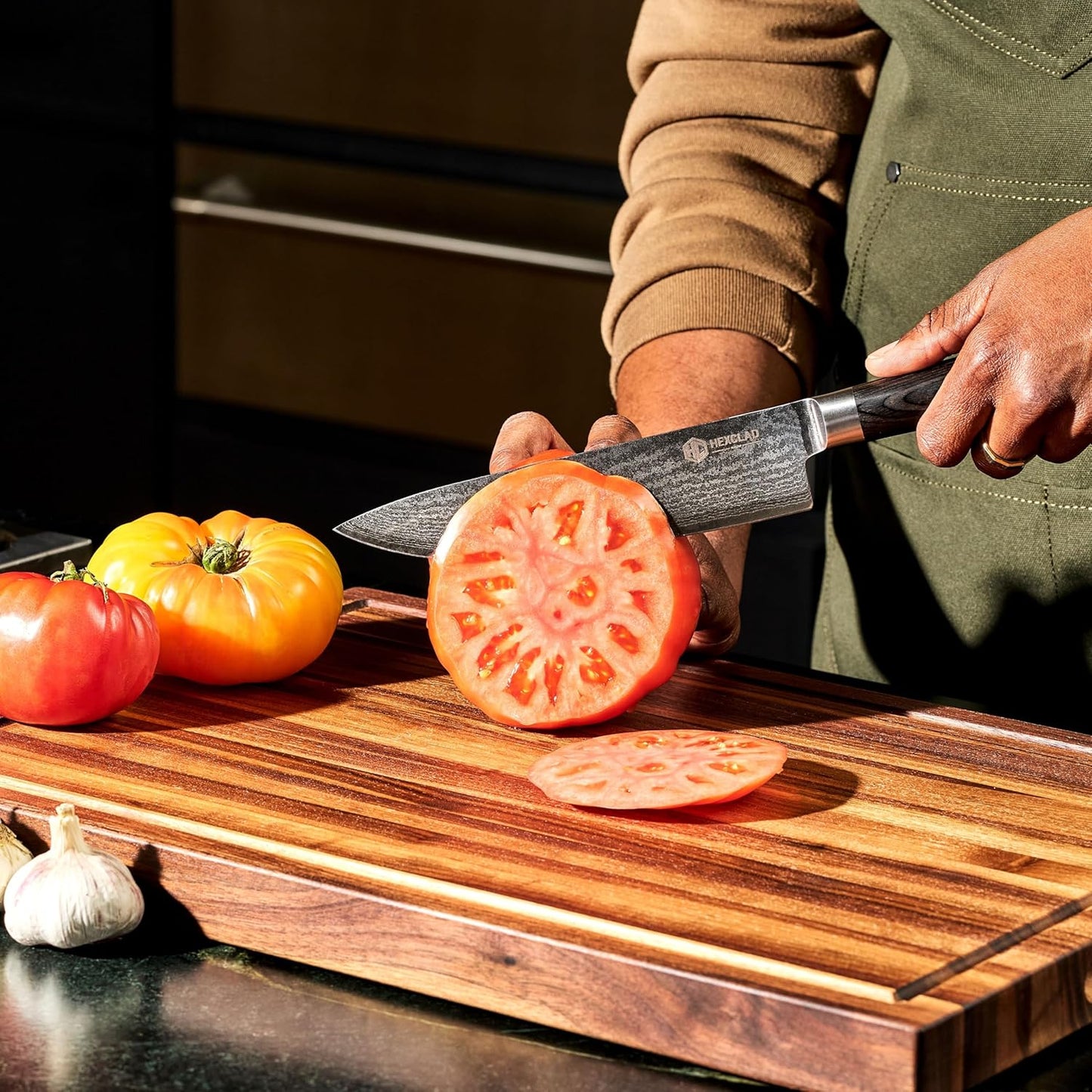 HexClad Green Steak Knife Set, 4-Pieces Damascus Stainless Steel Blades, Full Tang Construction, Pakkawood Handles