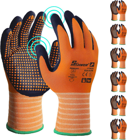 Schwer 3/6/12 Pairs Safety Work Gloves MicroFoam Nitrile Coated, Certified Level 6 Abrasion Resistant Gardening Gloves with MicroDot Grip, Touchscreen, General A1 Cut Resistant Glove, LT5619, S