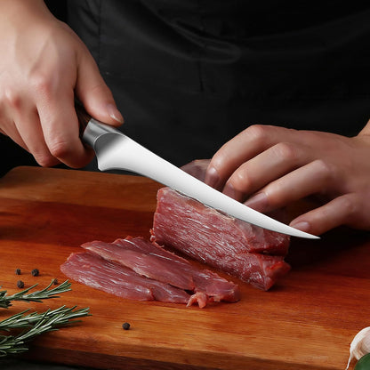 TUO Fillet Knife, 7 Inch Professional Fish Boning Knife for Trimming Meat & Poultry, Flexible Blade, High Carbon German Steel, Full Tang Handle - Black Hawk Series