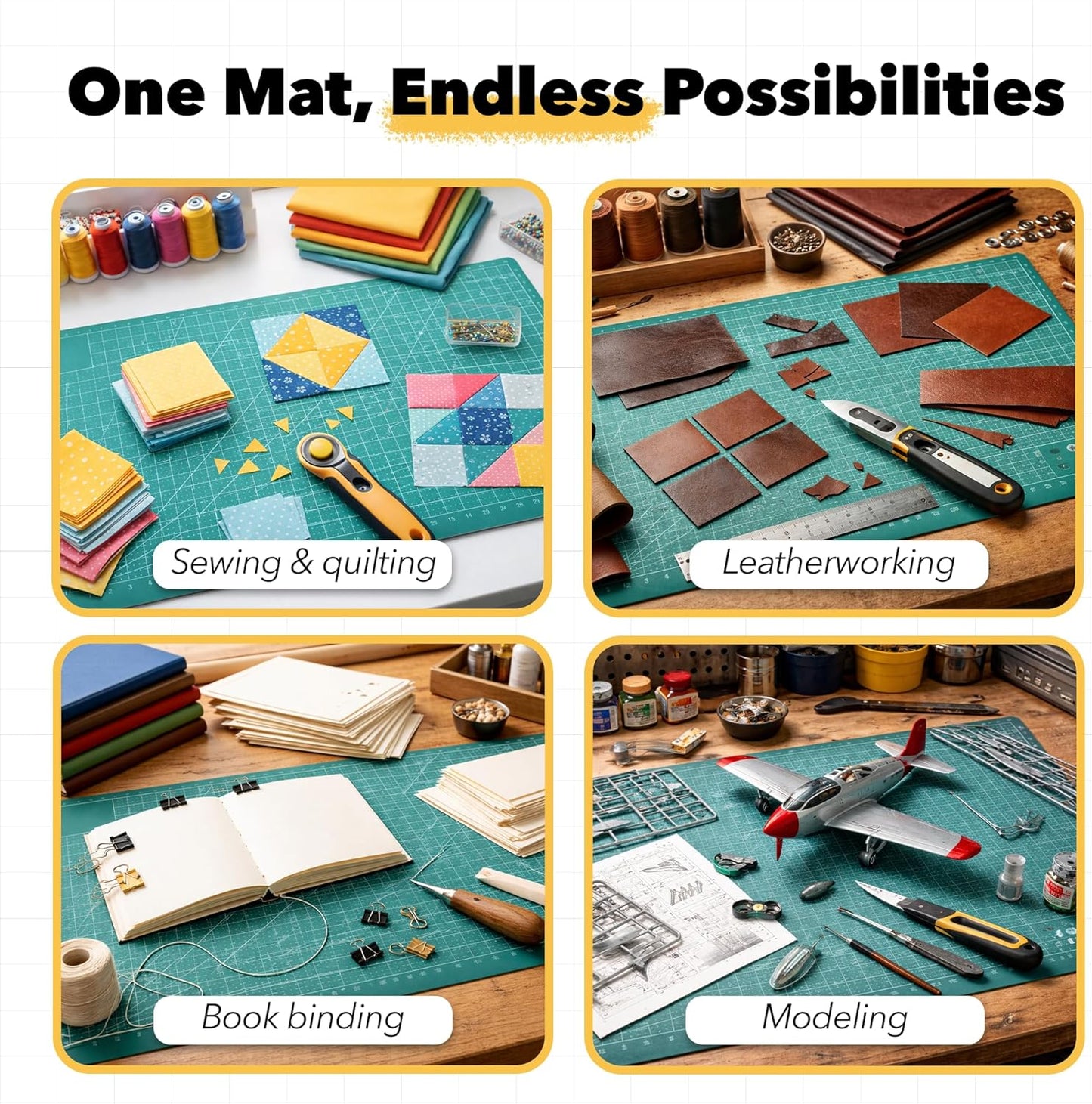Mandala Crafts Self-Healing Cutting Mat Set – 12" x 18" A3 Green Double-Sided 5-Ply Mat with Fabric Cutter, Quilt Ruler & Craft Knife for Sewing, Quilting, Leather & Scrapbooking
