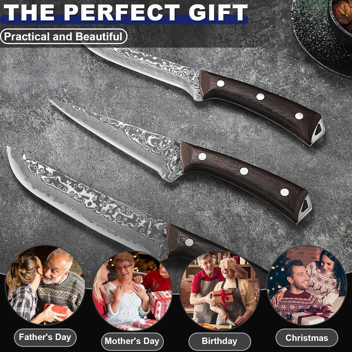 PURPLEBIRD Japanese Brisket Slicing Knife 11" - Butcher Knife for Meat Cutting Chopping, Heavy Duty Meat Knives Full Tang, Sharp BBQ Knives for Turkey Grilling Smoker, Ideal Gifts for Men Women