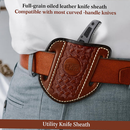 Leather Knife Sheath for Belt Pocket Folding Knife Holder Compact Draw Knifes Carrier EDC Tools Holster Trapper Knives Carrier