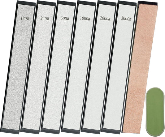 CWOVRS Knife Sharpening Stones Kit, 6 PCS – Complete Whetstone Set W/ 4 Diamond Stone (200#-3000#) 2 Water Stone (6000# 8000#) – Includes Leather Strop and Polishing Paste for Fixed-Angle Systems