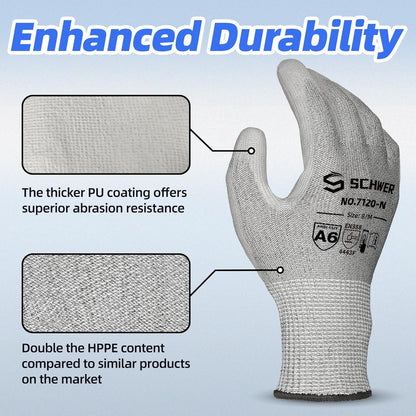 Schwer 3 Pairs Cut Resistant Gloves ANSI A6/A7 (Send Randomly) CR7120 Cut Proof Work Gloves, Touchscreen, for Men and Women Used for Woodworking, Glass Cutting, Construction, Car Repair, XS