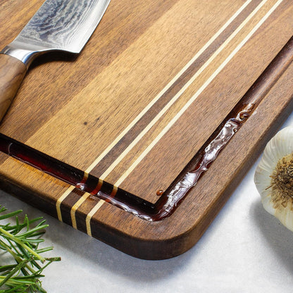 Rock & Branch Large Acacia Wood Cutting Board with Juice Groove – 18" Carving Board with Inlaid Pinstripes | Doubles as Oversized Charcuterie Serving Tray