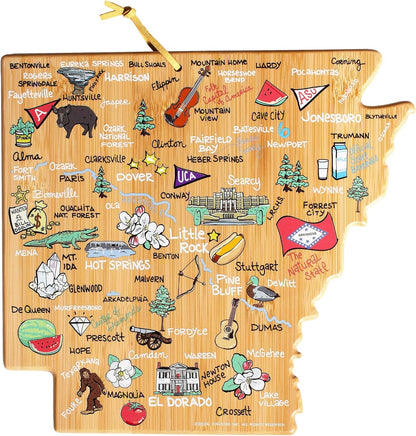 Totally Bamboo Tennessee State Shaped Cutting Board and Charcuterie Serving Platter with Artwork by Fish Kiss, Includes Hang Tie for Wall Display - Colors A