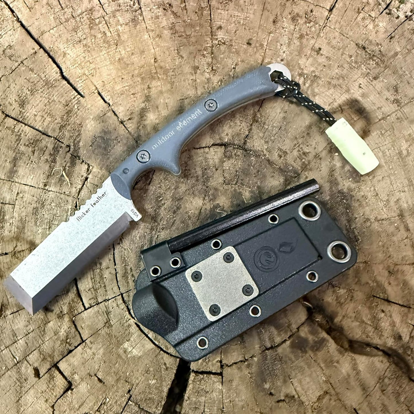 Scout Feather Glow - Fixed Blade Survival Knife with built-in Firestarter for Camping, Hunting, Outdoor Adventure and Culinary Need - VG10 Blade, Whistle, Knife Sharpener, Compact Sheath & G10 Handle