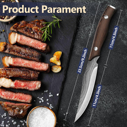 Dragon Creek Steak Knives Set of 6, High-Carbon Steel Steak Knife Set with Wooden Handle, 4.3 Inch Non-serrated Steak Knives, Razor-Sharp Dinner Knives With Gift Box