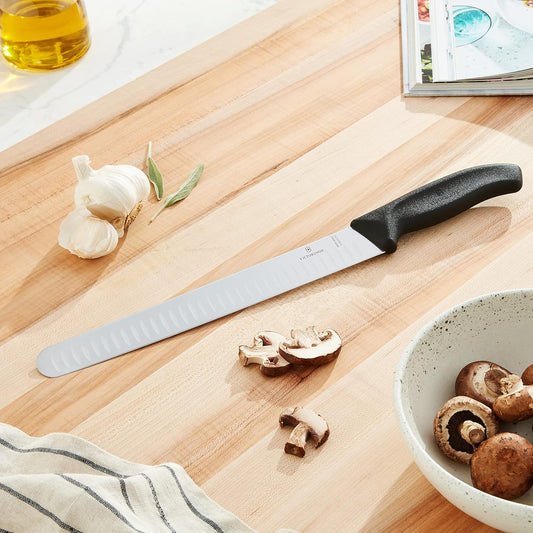 Victorinox 10.25 Inch Swiss Classic Slicing Knife with Granton Blade, Black (6.8223.25US1)