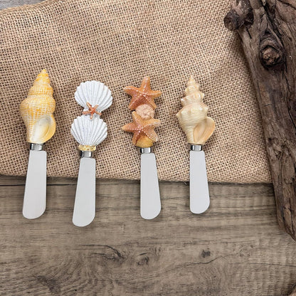 UP UPware Black Lighthouse Cheese Spreaders, Hand-Painted Resin Handles with Stainless Steel Blades for Spreading Cream Cheese, Butter, Jam, or Sandwich, Set of 4