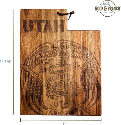 Totally Bamboo Rock & Branch Origins Series New York State Shaped Cutting Board and Charcuterie Serving Tray, Includes Hang Tie for Wall Display