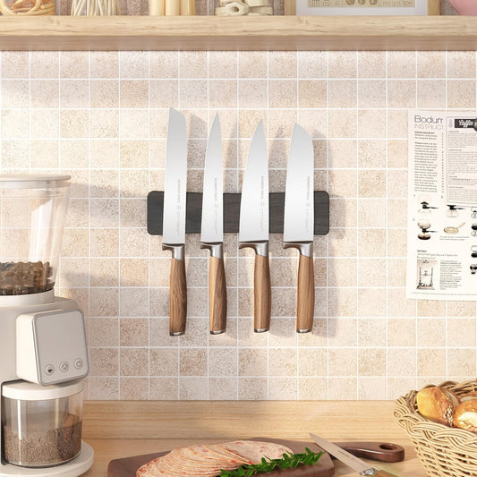 Magnetic Knife Holder for Wall, 10" Acacia Wood Knife Magnetic Strip No Drill Use as Tool Key Storage Knife Bar, Powerful Wall Mounted Magnet for Refrigerator & Kitchen Utensil Organizer