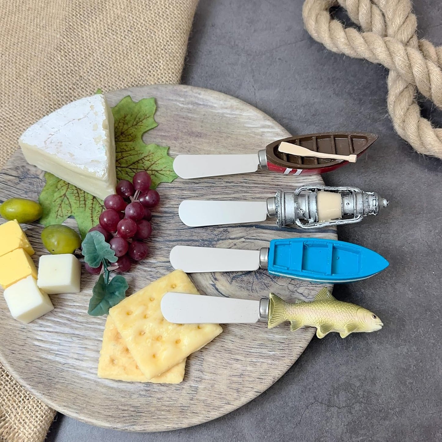 Supreme Housewares Tiki Bar Cheese Spreaders, Hand-Painted Resin Handles with Stainless Steel Blades for Spreading Cream Cheese, Butter, and Jam, Assorted Designs, Set of 4