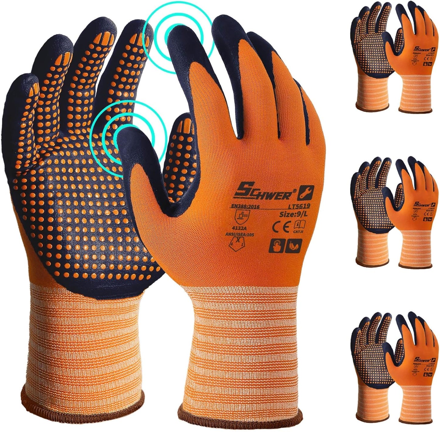 Schwer 3/6/12 Pairs Safety Work Gloves MicroFoam Nitrile Coated, Certified Level 6 Abrasion Resistant Gardening Gloves with MicroDot Grip, Touchscreen, General A1 Cut Resistant Glove, LT5619, S