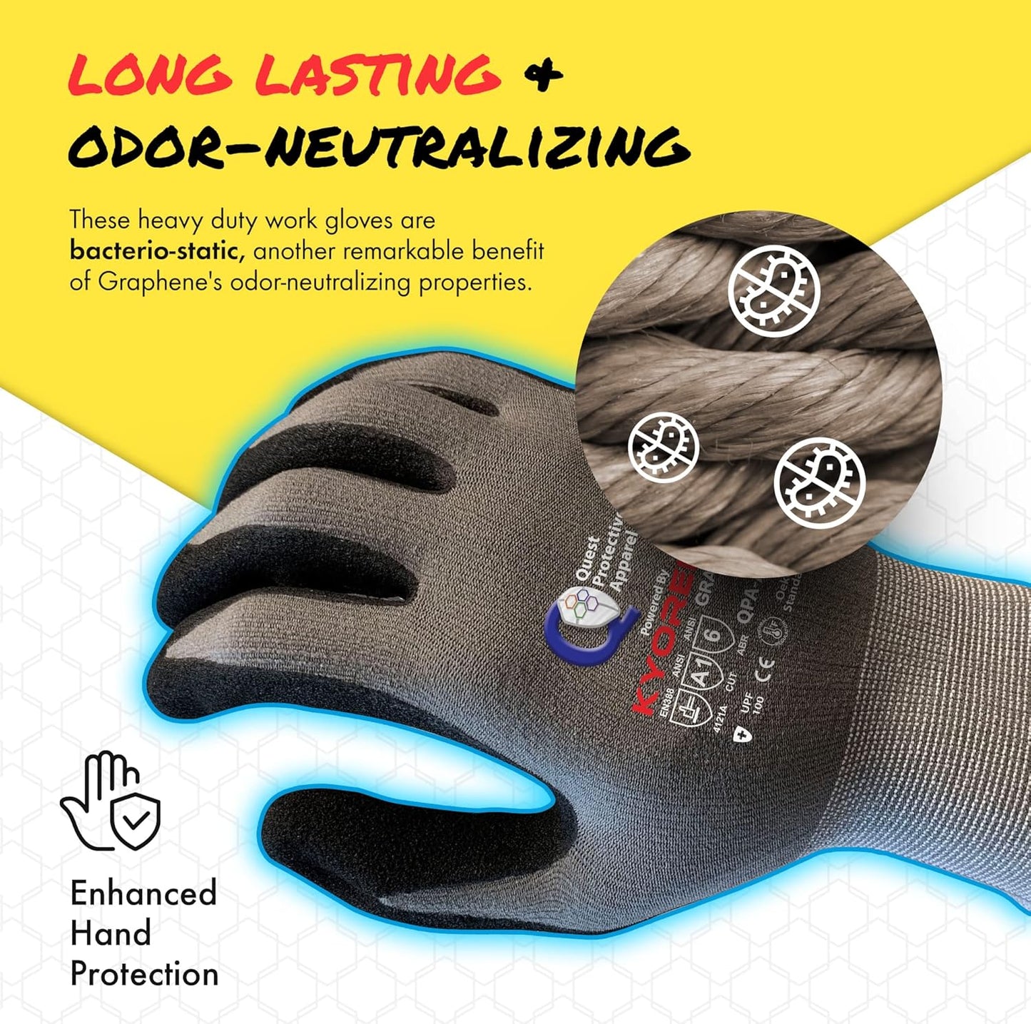 Quest Protective Apparel Cut Resistant Work Gloves (ANSI A1) – Lightweight Graphene Gloves for Gardening, DIY, Mechanical & General Handling – Breathable Grip Gloves for Men & Women – Large, Pack of 3