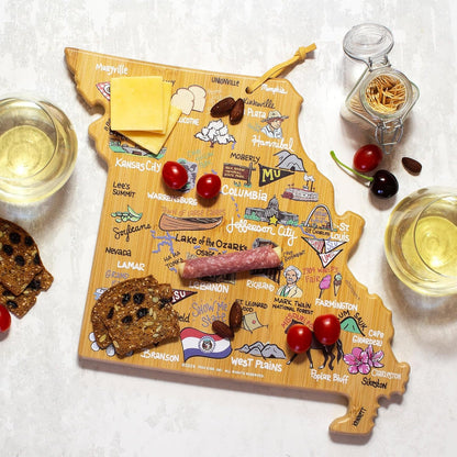 Totally Bamboo Tennessee State Shaped Cutting Board and Charcuterie Serving Platter with Artwork by Fish Kiss, Includes Hang Tie for Wall Display - Colors B