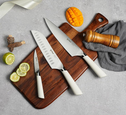3.5 Inch Paring Knife – German Stainless Steel, Ergonomic Ivory White Handle, Minimalist Small Kitchen Knife for Peeling & Cutting, Ideal Gift for Chefs, Cooks