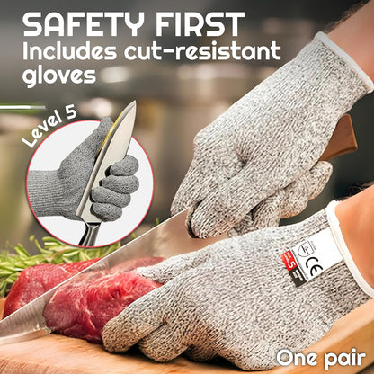 Double-Sided Stainless Steel Cutting Board for Meat & Vegetables – Non-Toxic, Easy to Clean, Includes Cut-Resistant Gloves & Sharpener